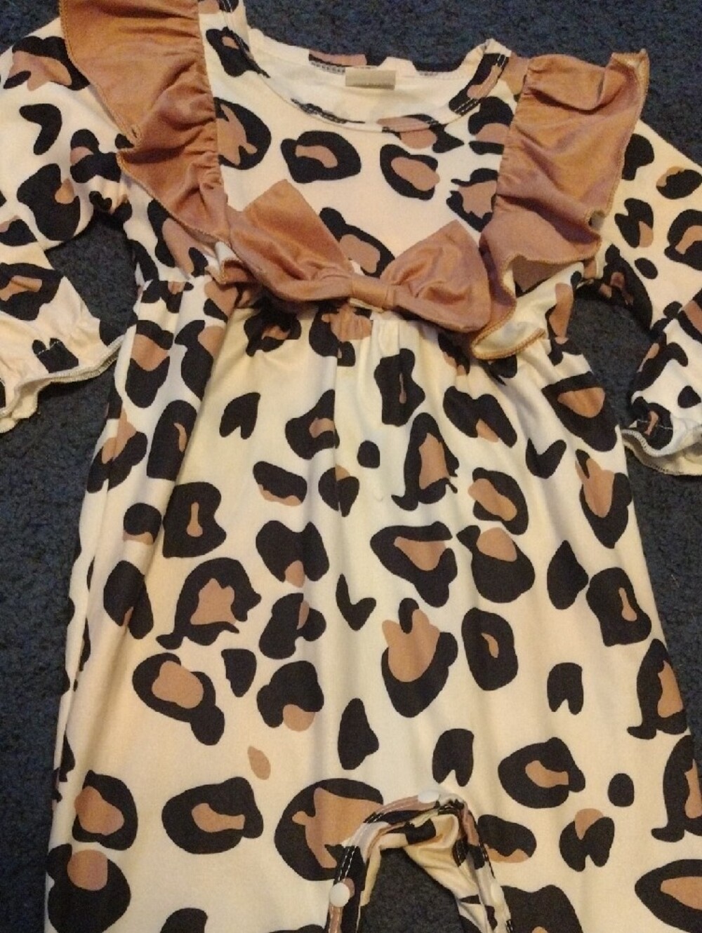 Leopard Print Ruffle Baby Romper in Tan & Black - Picture 6 of 8